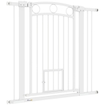 PawHut Porte pour Animaux, Barrière d'Escalier de 96 cm, Largeur Ajustable de 76-104 cm, avec Porte pour Chat, pour Escaliers et Ouvertures de Porte, Blanc