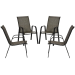 Outsunny Ensemble de Chaises de Jardin Set 4 Pièces, Chaises d'Extérieur Empilables en Métal et Tissu Respirant, Marron
