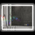 HOMCOM Miroir de Salle de Bain Anti-Buée avec Lumière LED Réglable, Enceinte Bluetooth, Boutons Tactiles, 80x100 cm