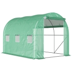 Outsunny Estufa Tipo Túnel 296x196x200 cm Estufa de Jardim com 3 Portas e 6 Janelas Enroláveis Teto Curvo para Cultivo Verde