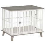 PawHut Cage pour chien moyens animaux avec coussin amovible lavable porte verrouillable avec loquet acier panneaux de particules blanc chêne gris