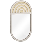 HOMCOM Wandspiegel, Rattan-Dekor, Haken für Wandmontage, weiß, 50 x 90 x 3 cm