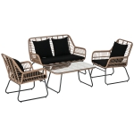 Outsunny Ensemble salon de jardin en résine tressée 2 fauteuils 1 canapé 2 places 1 table en verre trempé coussins assise dossier déhoussables