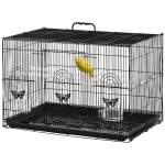 PawHut Cage pour Oiseaux avec 2 Perchoirs et 3 Entrées en Fil Métallique et Plastique, 60x41x41 cm, Noir