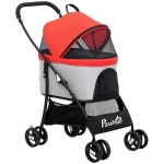 PawHut Carrinho para Animais de Estimação 3 em 1 Dobrável com Bolsa de Transporte Cesta de Armazenamento e Travão 82x49,5x98cm Vermelho
