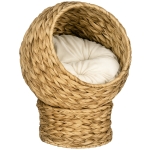 PawHut Cama para Gatos de Mimbre Cueva para Gatos Desmontable con Cojín Extraíble 40x37x51 cm Marrón y Beige