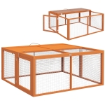 PawHut Cușcă pliabilă de exterior pentru 2-3 rozătoare, cu multiple intrări, din lemn și oțel, 110x105x50 cm, portocaliu
