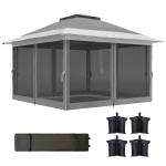 Outsunny Tonnelle Pliante 3,6x3,6 m avec Parois, Hauteur Réglable et Protection UPF50+, Sac avec Roulettes, Gris