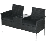Outsunny Canapé de Jardin 2 Places avec Table Basse, en Acier et Rotin PE, 137x59x82 cm, Noir