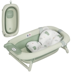 AIYAPLAY Cadă de Baie Pliabilă pentru Nou-Născuți 0-3 ani cu Pernă Rafturi și Fund Antiderapant, 86x53x25,5 cm, Verde