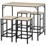 HOMCOM Ensemble Table Haute avec 4 Tabourets Style Industriel en Métal et Bois, Chêne Clair