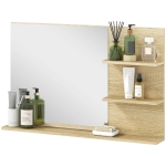 kleankin Miroir de Salle de Bain Moderne avec 2 Étagères Latérales et Étagère Inférieure, en Bois et Verre, 75x10x48 cm, Bois Naturel