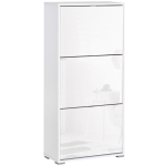 HOMCOM Meuble à Chaussures Armoire à chaussures 3 Portes abattantes 3 Compartiments en bois 60L x 26I x 124H cm Blanc laqué