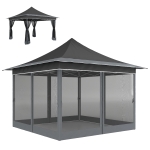 Outsunny Gazebo de Jardin à Hauteur Réglable avec Moustiquaire, en Polyester et Métal, 357x357x310 cm, Gris Foncé