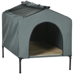 PawHut Caseta para Perros con Cubierta Exterior 110x75x87 cm Cama Elevada para Mascotas con Cojín para Perros Grandes Gris