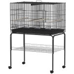 PawHut Cage pour Oiseaux avec Séparateur Mangeoires Plateau Amovible et Support pour Canaris et Perruches 94x57x57/128 cm Noir