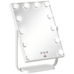 HOMCOM Espelho de Maquilhagem Espelho de Mesa com 12 Luzes LED 3 Temperaturas de Cores Ecrã Tátil Ajustável e Função de Memória para Dormitório Casa de Banho 32,8x11x47,4cm Branco