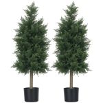 HOMCOM Arbori Topiari de Cedru Artificial, Set de 2 Plante Artificiale în Ghivece, Plante Decorative, 38x12.5x90 cm, Verde