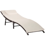 Outsunny Sdraio Lettino da Giardino Ergonomica con Cuscino Rimovibile Pieghevole Rattan 196x61x53cm Bianco