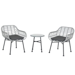 Outsunny Set Mobili da Giardino in Rattan PE con 2 Sedie e Tavolino con Ripiano in Vetro, Grigio