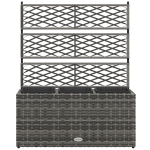 Outsunny Jardinière avec Treillis pour Plantes Grimpantes avec 3 Pots en Acier et Rotin PE, 84x30x107cm, Gris