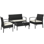 Outsunny Set da Giardino 4 Pezzi in Rattan PE con Tavolino da Giardino, 2 Poltroncine e Divano 2 posti, Nero e Crema