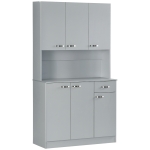 HOMCOM Armário de Cozinha Aparador de Sala de Jantar com 1 Gaveta 6 Portas e Prateleiras Ajustáveis Estilo Moderno 101x39x180 cm Cinza