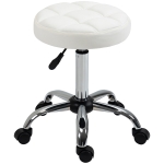 HOMCOM Tabouret pivotant, Tabouret de salon, réglable en hauteur, similicuir, motif de couture, Ø35,5 x 51-67 cm, Blanc/Argent