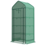 Outsunny Serre pour Plantes à 4 Étagères avec Porte Enroulable, en Métal et PE, 69x49x158 cm, Vert Foncé