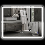 HOMCOM Miroir de salle de bain avec éclairage LED, Pad anti-buée, 3 couleurs ajustables, Horloge, 700 x 900 mm, Argent