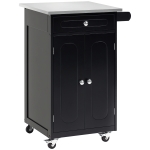 HOMCOM Chariot de service desserte de cuisine à roulettes multi-rangements 1 tiroir placard 2 portes avec étagère porte-torchons MDF noir acier inoxydable