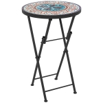 Outsunny Table de jardin en mosaïque, Table ronde pliante pour terrasse avec cadre en métal et dessus en céramique, Motif de mosaïque, Multicolore