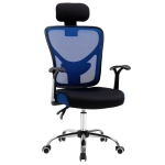 Vinsetto Chaise de bureau, fauteuil de bureau ergonomique en maille avec hauteur et appui-tête réglable, dossier inclinable et support lombaire, pour chambre, télétravail, charge 120 Kg, noir et bleu