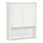 kleankin Armario Baño de Pared con 2 Puertas Estante Interior Ajustable y Compartimento Abierto Mueble Auxiliar Suspendido Multiusos para Cocina 60x20x70,5 cm Blanco