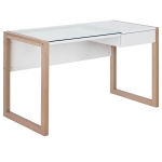 HOMCOM Mesa de Ordenador Mesa de Escritorio Diseño Moderno con Tablero de Vidrio Templado Cajón Combinación de Estilos para Oficina Estudio 120x60x75 cm Blanco