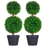 HOMCOM Lot de 2 arbres buis artificiel double boules avec tronc et pot inclus - hauteur 60 cm vert