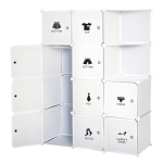 HOMCOM Armoire penderie Modulable Multi-rangements 10 cubes + 2 étagères + Autocollants décoratifs 111L x 47l x 145H cm en Plastique Blanc