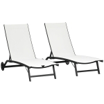 Outsunny Conjunto de 2 Espreguiçadeiras para Exterior com Encosto Ajustável em 5 Níveis e Rodas para Praia Piscina 165x66x102cm Branco e Preto