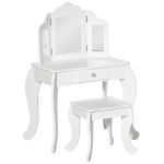 HOMCOM Coiffeuse Enfant avec Tabouret, Miroir triptyque et tiroir Coulissant - Coiffeuse dim. 63L x 40l x 85,5H cm - Blanc Acrylique