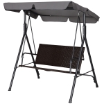 Outsunny Hollywoodschaukel, Gartenschaukel mit Baldachin, verstellbares Sonnendach, Schwarz + Braun + Grau