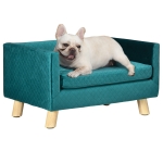 PawHut Divanetto per Cani e Gatti Stile Scandinavo con Cuscino Imbottito in Velluto e Legno, 64x45x36cm, Blu