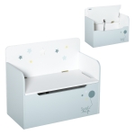 HOMCOM Banc Coffre avec Dossier en Bois pour Enfants de 3-6 Ans, 60x30x50 cm, Bleu