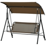 Outsunny Balancelle de Jardin 3 Places avec Couverture Réglable, en Acier et Polyester, 172x110x153 cm, Marron et Gris