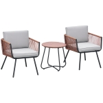 Outsunny Ensemble de jardin en résine tressée 3 pièces cadre en acier 2 fauteuils + table basse coussins inclus teck gris orange