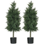 HOMCOM Set 2 Plante Artificiale de Cedru din PE cu Ghiveci din Plastic PP, din Oțel și Ciment, 38x12,5x90 cm, Verde