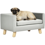 PawHut Canapé chien lit pour chien design scandinave coussin moelleux pieds bois massif dim. 64 x 45 x 36 cm velours gris