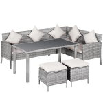 Outsunny 6-Seater Rattan Dining Set Sofa Table Footstool Outdoor w/ Cushion Garden Furniture