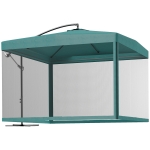 Outsunny Sombrilla de Jardín Ø295 cm Parasol Excéntrico Inclinable con Mosquiteras Base Cruzada y Manivela Verde Oscuro