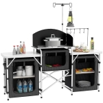 Outsunny Cucina da Campeggio Pieghevole a 3 Piani con 5 Ripiani Interni e 4 Ganci, 172x48x119 cm, Nero