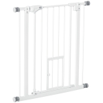 PawHut Poartă Reglabilă pentru Câini cu Ușă și Montare prin Presiune, Barieră cu Închidere Automată, 74-80x76.2 cm, Alb